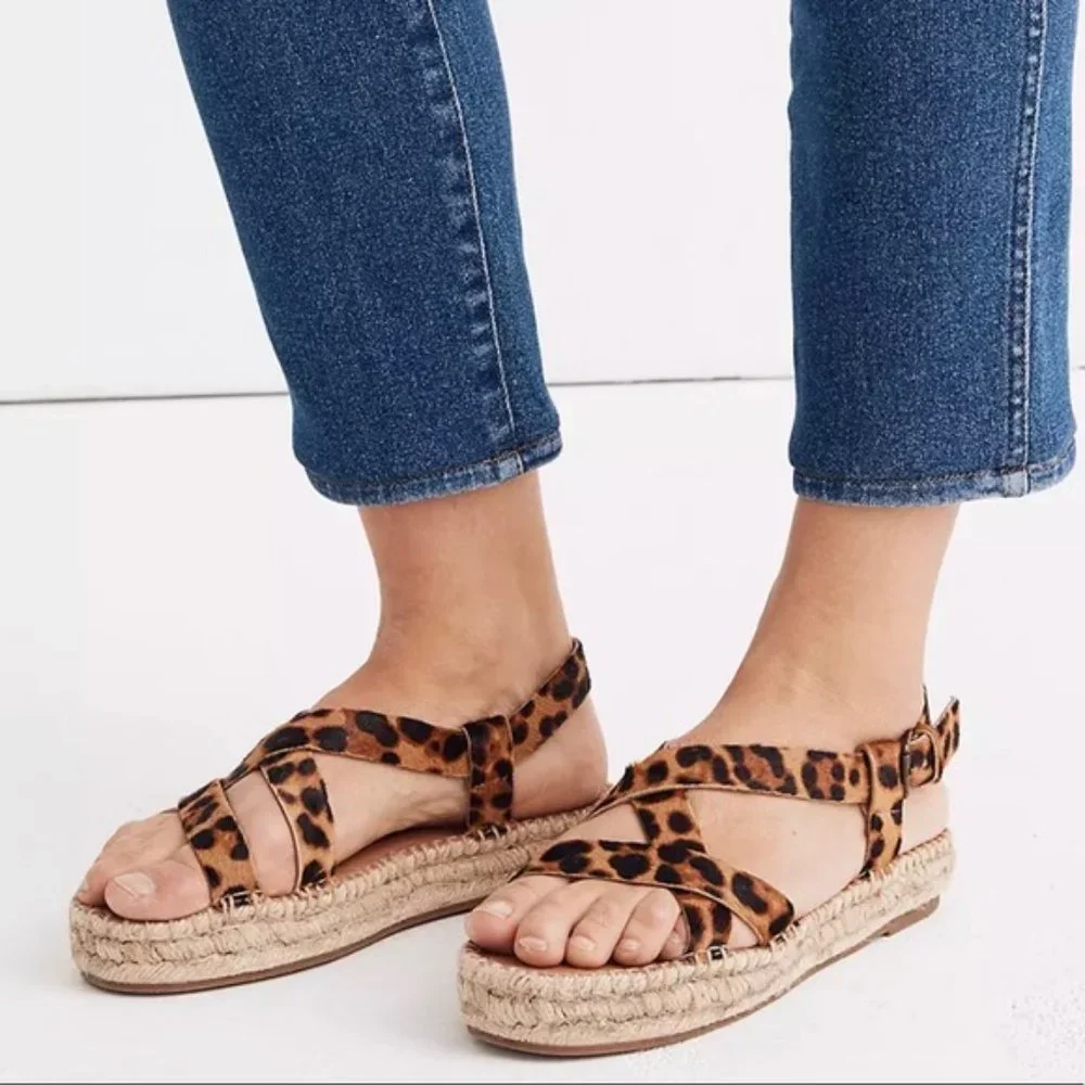 NEW  Madewell The Malia Espadrille Sandal Leopard Calf Hair Leather